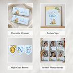 Blue Winnie the Pooh Birthday Decorations, 1st Party Bundle, Printable Party Set