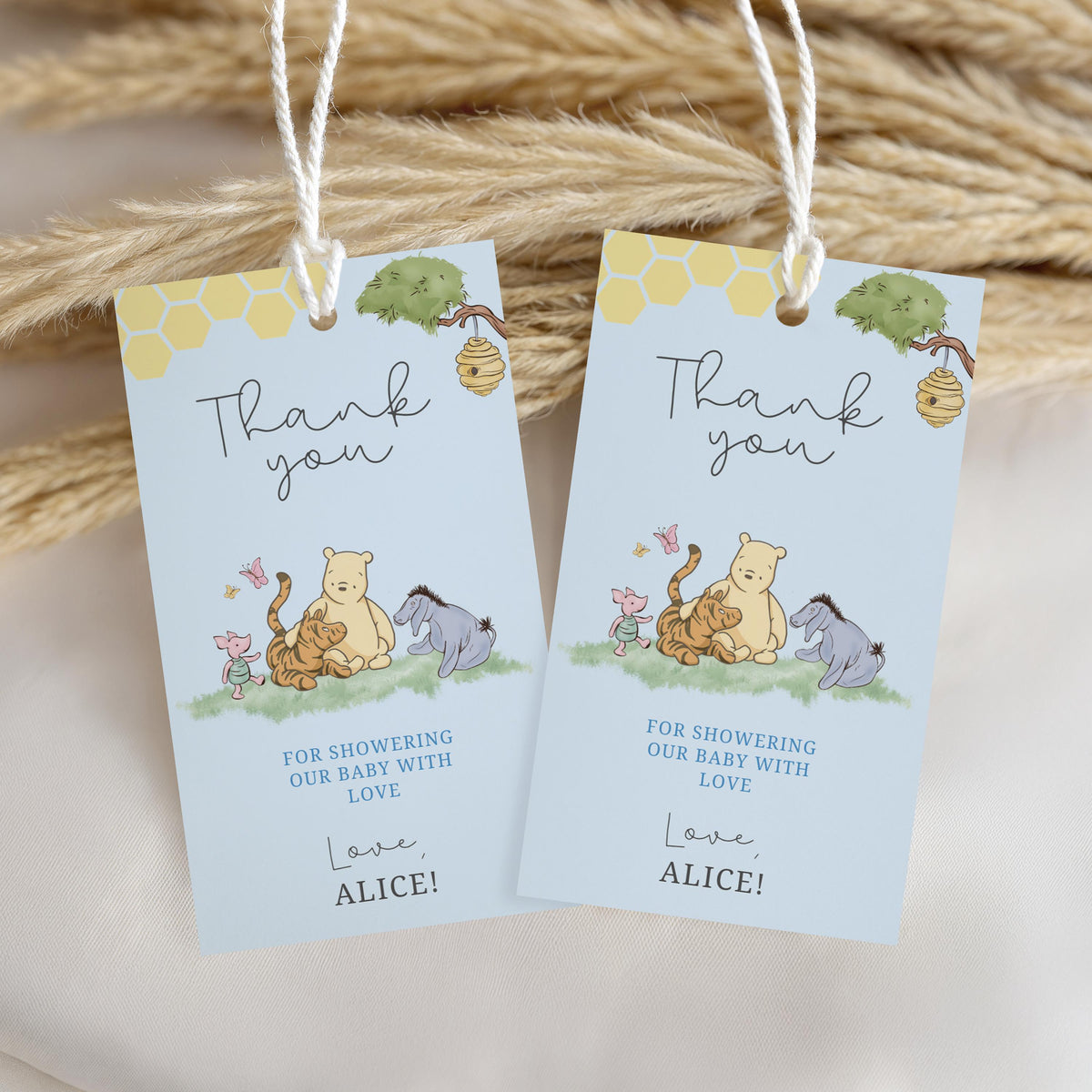 Blue Winnie the Pooh Baby Shower Favor Tags, Thank You Tags