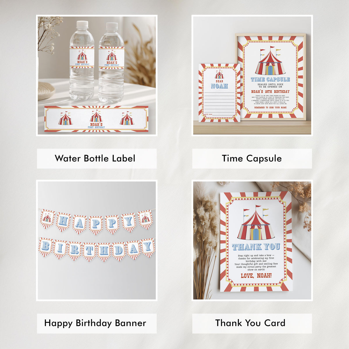 Circus Birthday Bundle, Carnival 1st Party Decoration, Printable Party Set
