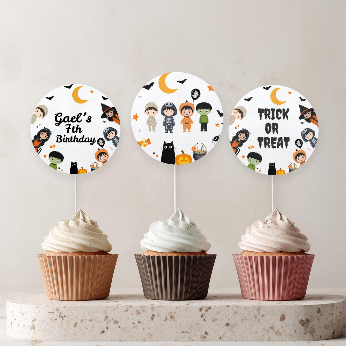 Costume Party Cupcake Toppers, Halloween Birthday Cake Toppers