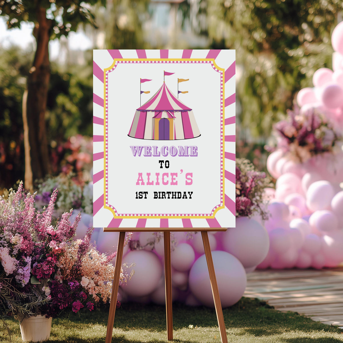 Pink Circus Welcome Sign, 1st Birthday Sign