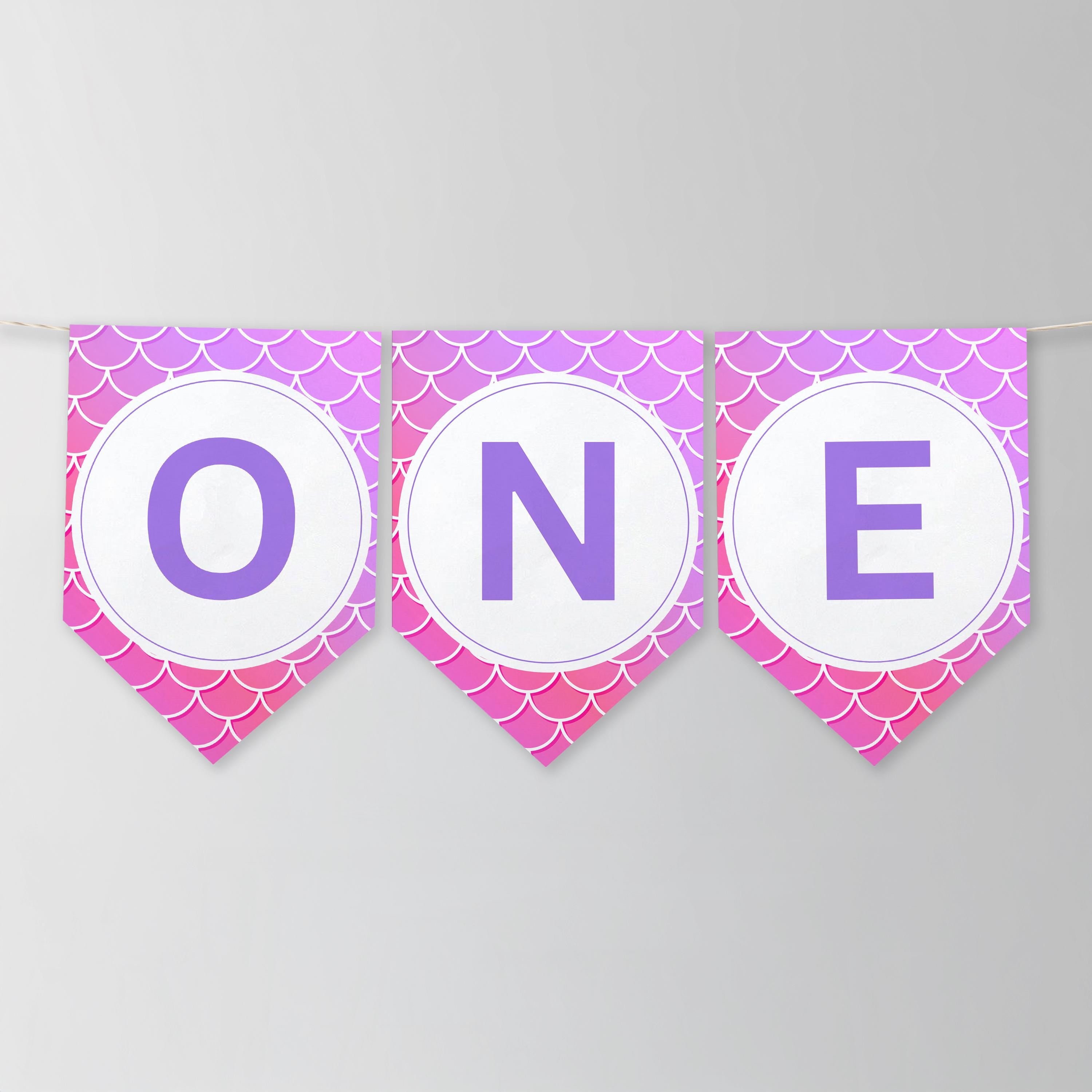 Mermaid High Chair Banner , Mermaid First Girl Birthday Party Decor, Pink Printable Flag 9168