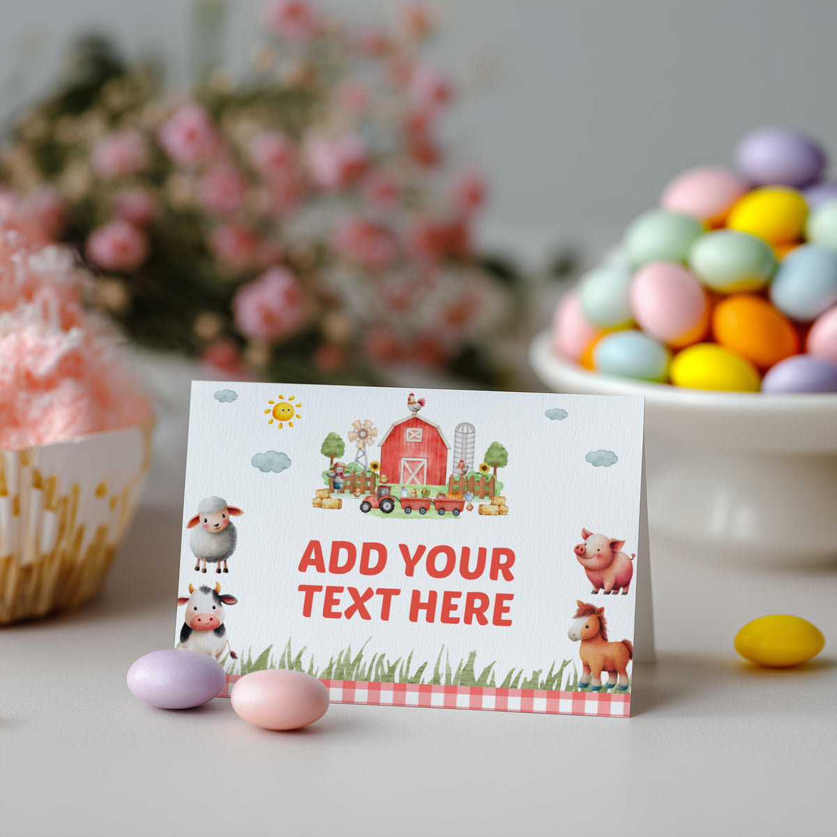 Editable Farm Food Label, Farm Food Tent Cards, Barnyard Farm Animals Food Tent Label, Barnyard Farm Animals Food Label