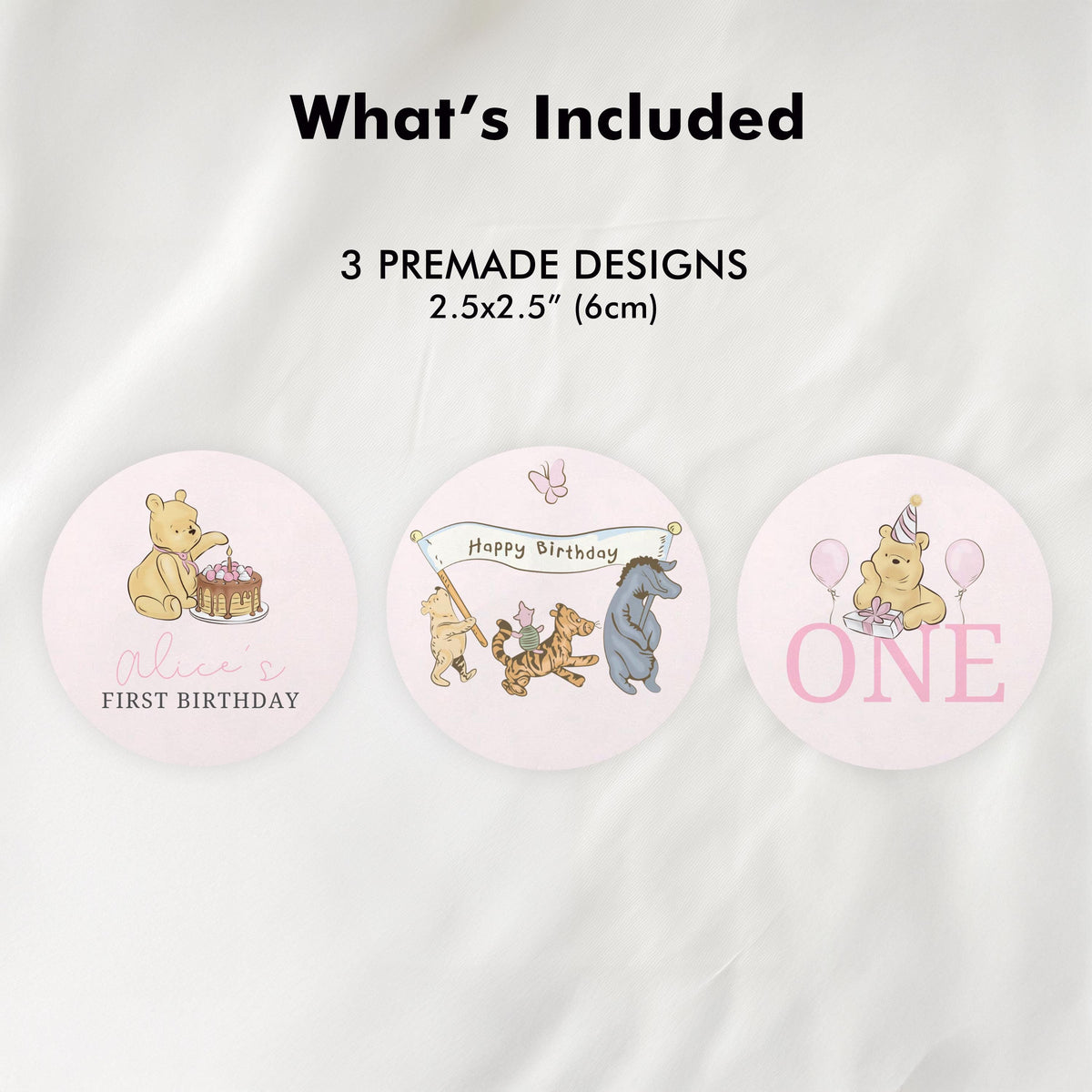Pink Winnie the Pooh Cupcake Topper, Birthday Cupcake Toppers