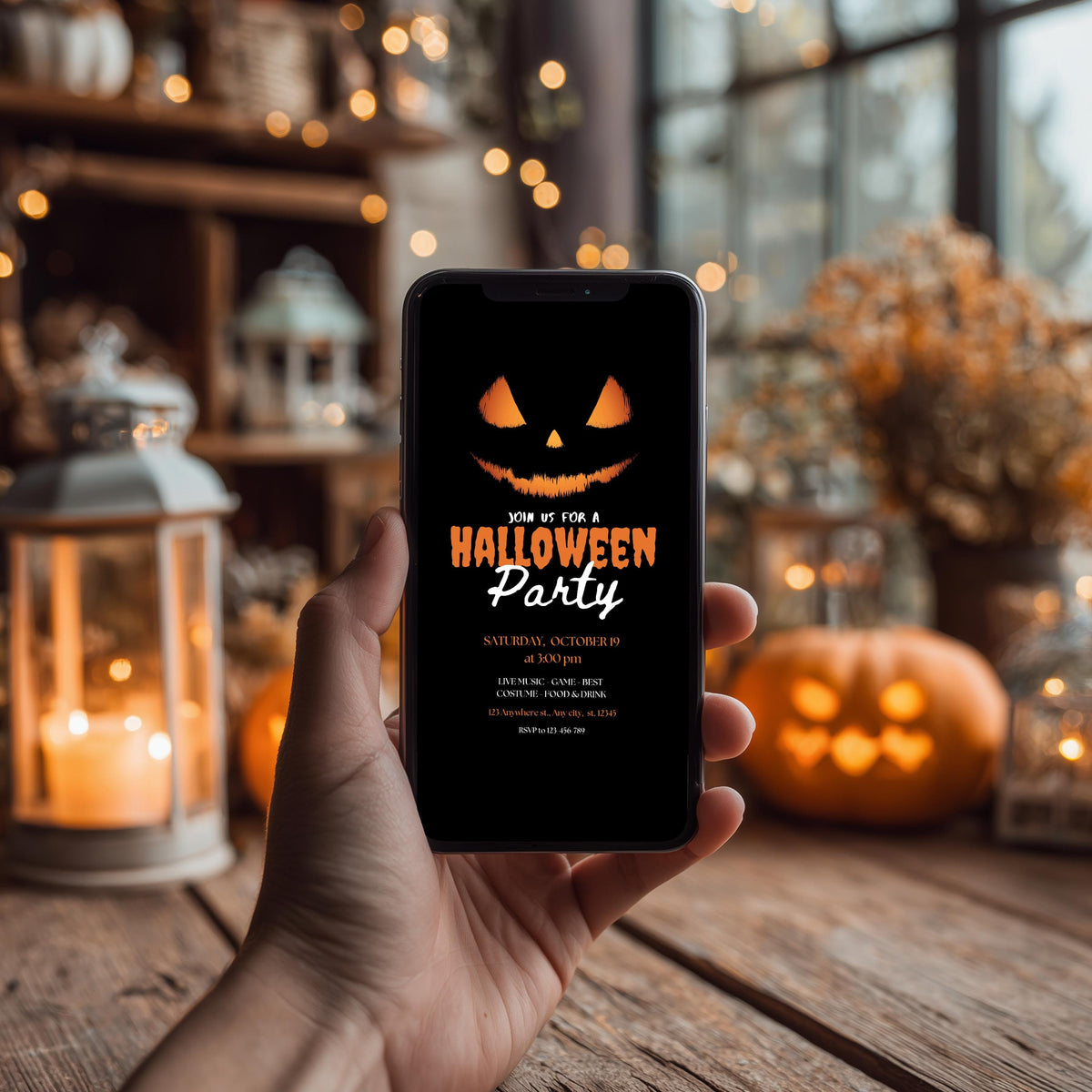 Editable Halloween Pumpkin Face Party Invitation - Instant Download