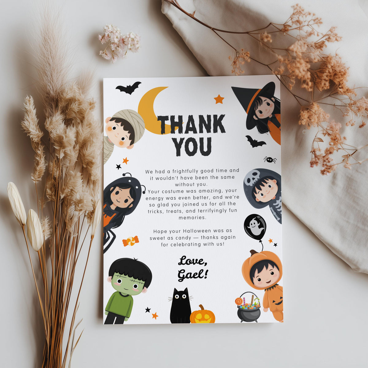 Editable Halloween Party Thank you card, Halloween Costume Thank you card, Happy Halloween Printable Template Instant Download