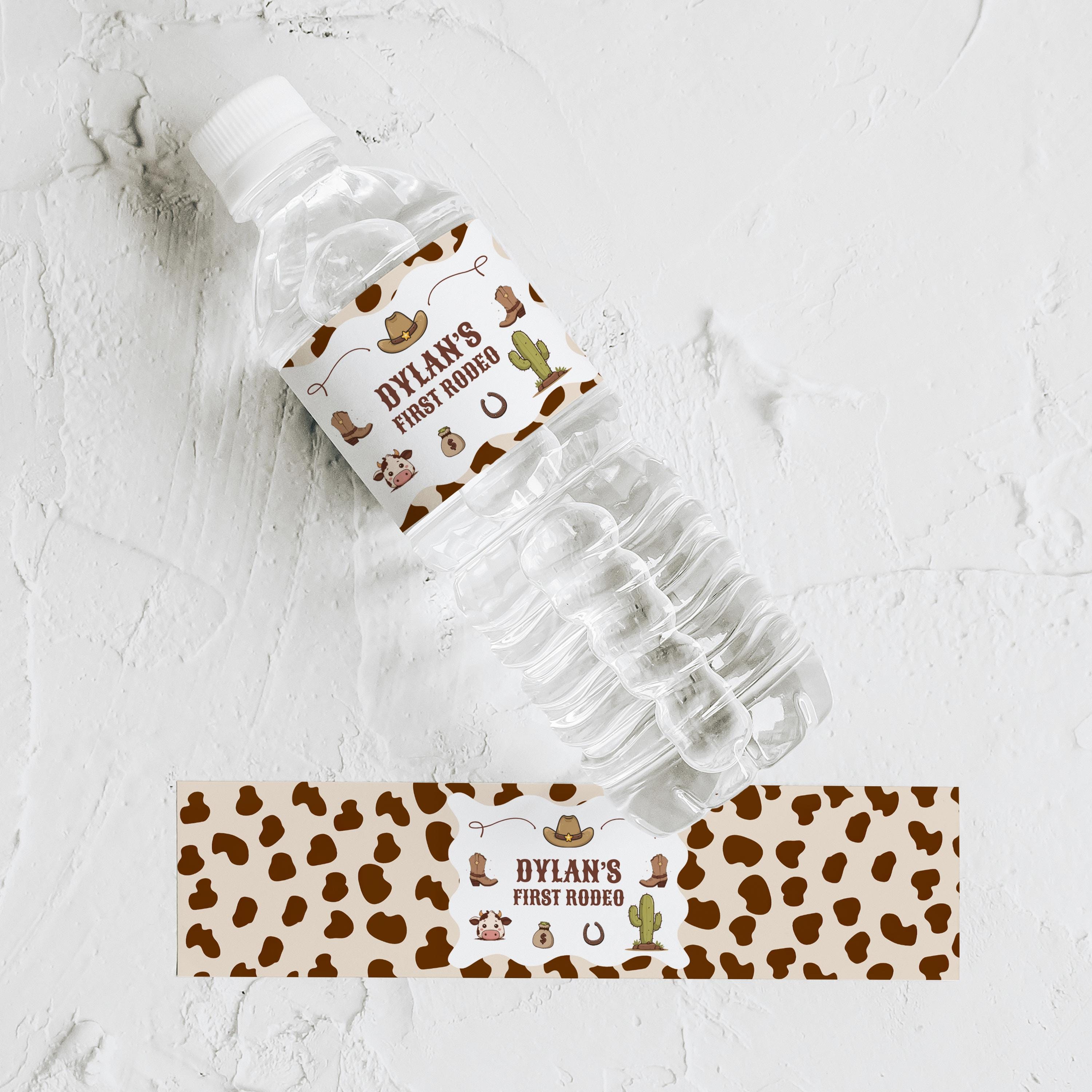 Cowboy First Rodeo Water Bottle Label | Editable Canva Template | Western Party Printable 8539