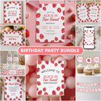 Editable Two Sweet Birthday Party Decorations | Strawberries Printable Party Bundle
