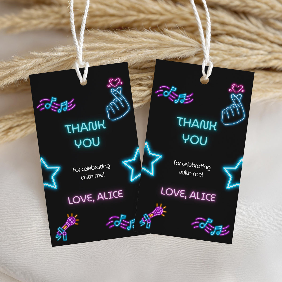 Editable K-pop Neon Birthday Favor Tags, Music Neon Kpop Thank You Tag, Kpop Favors, Instant Download