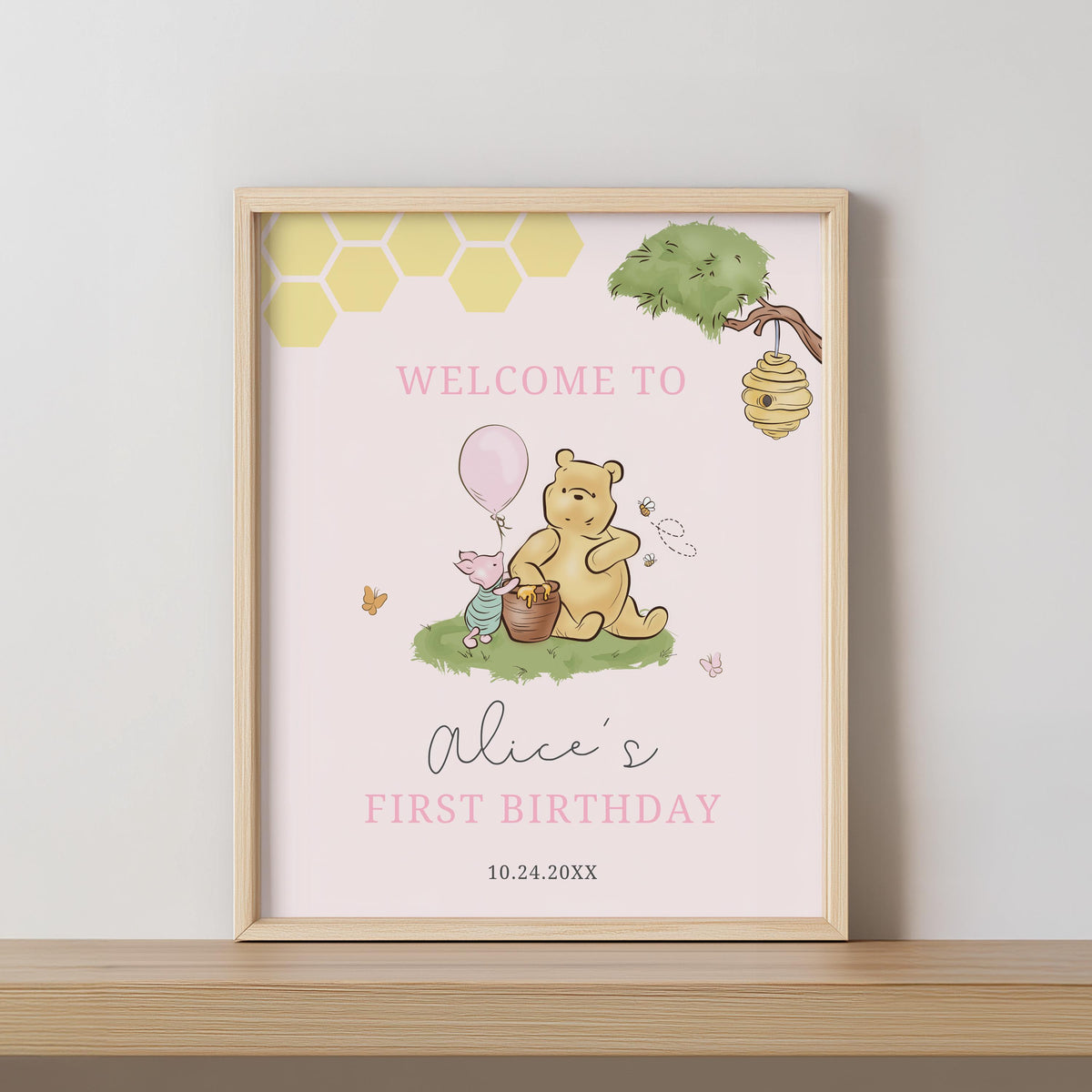 Pink Winnie the Pooh Welcome Sign, Birthday Sign