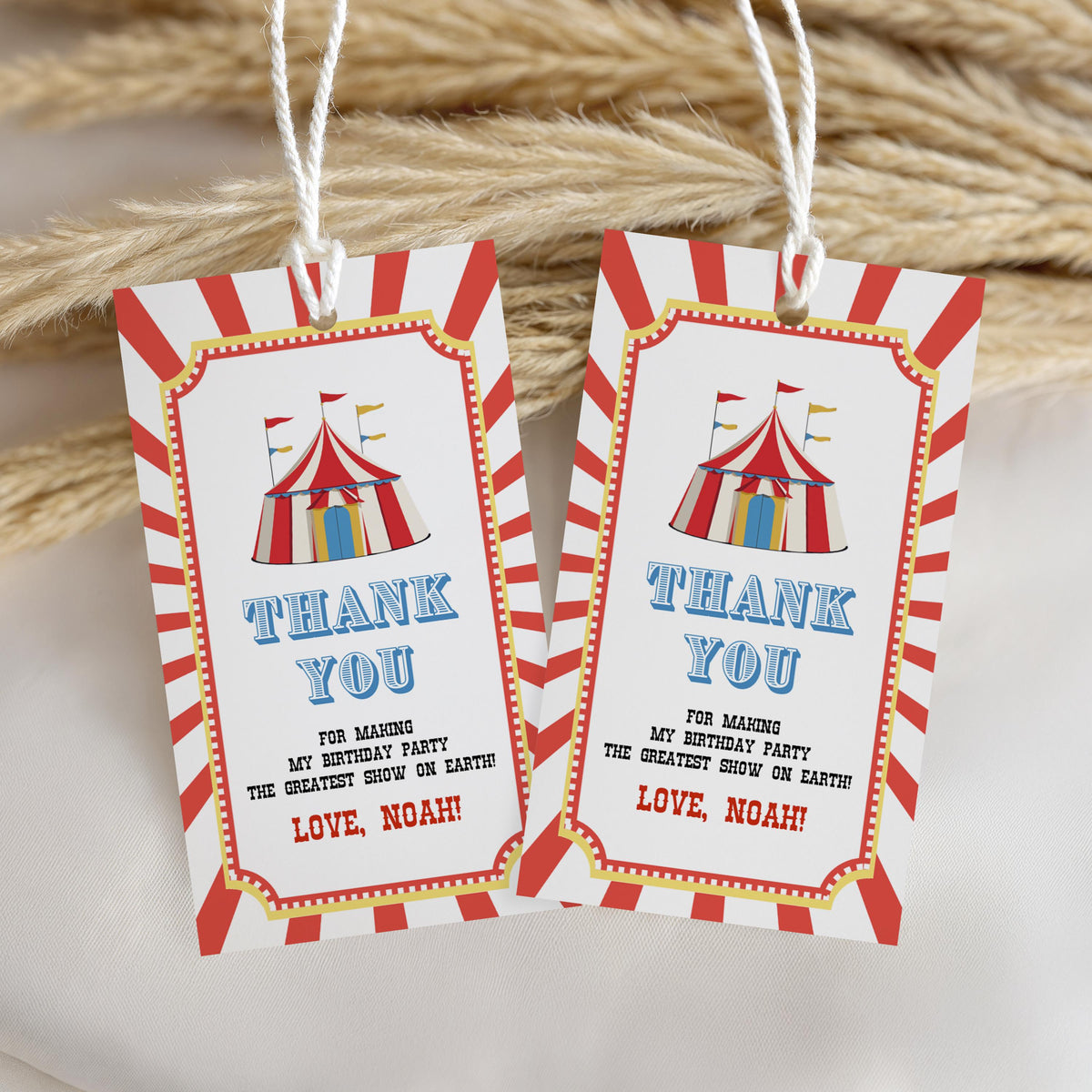 Circus Favor Tags, Carnival Birthday Thank You Tags, Printable Gift Tag