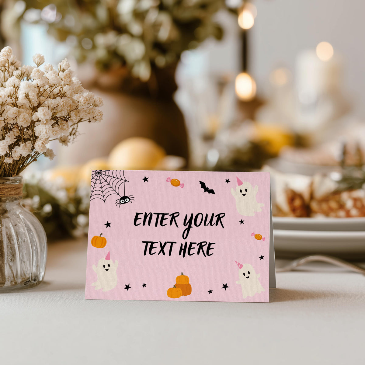 Pink Boo Halloween Food Labels: Editable Party Decor Template (PDF) 9162