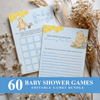 Blue Winnie the Pooh Baby Shower Games, Party Games Pack
