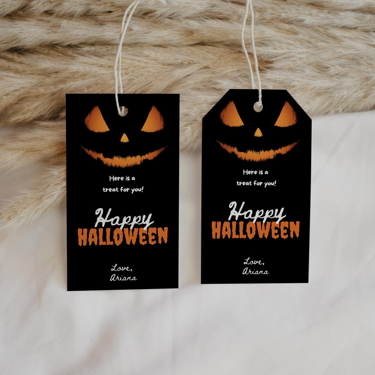 Halloween Pumpkin Face Party Favor Tags – Editable Template | Instant Download