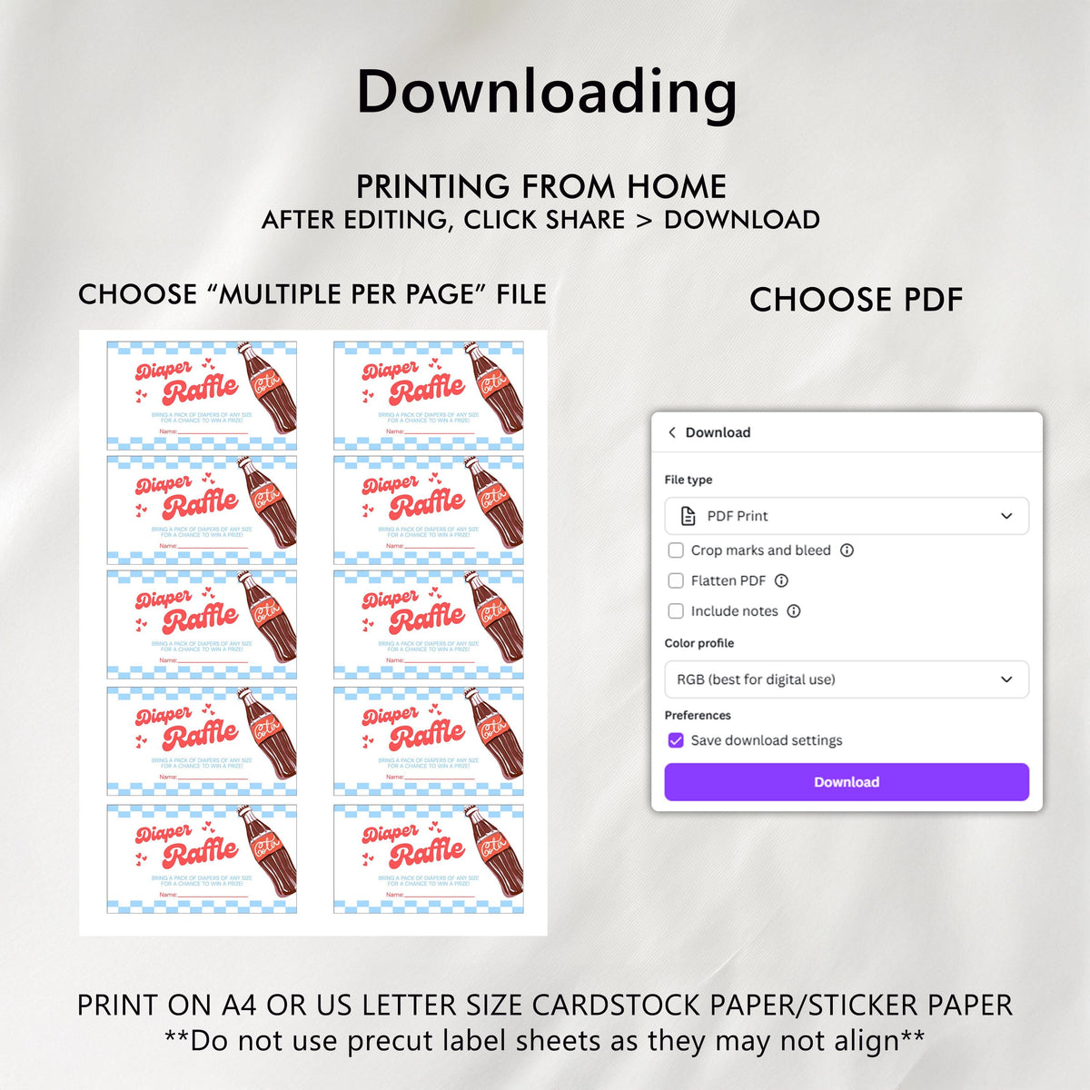 Ready to pop Baby Shower Diaper Raffle Card, Soda Printable Nappy Raffle Cards