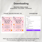 Editable Thanks Boo Pink Halloween Thank You Card, Pink Ghost Halloween Party Digital Download Template Printable