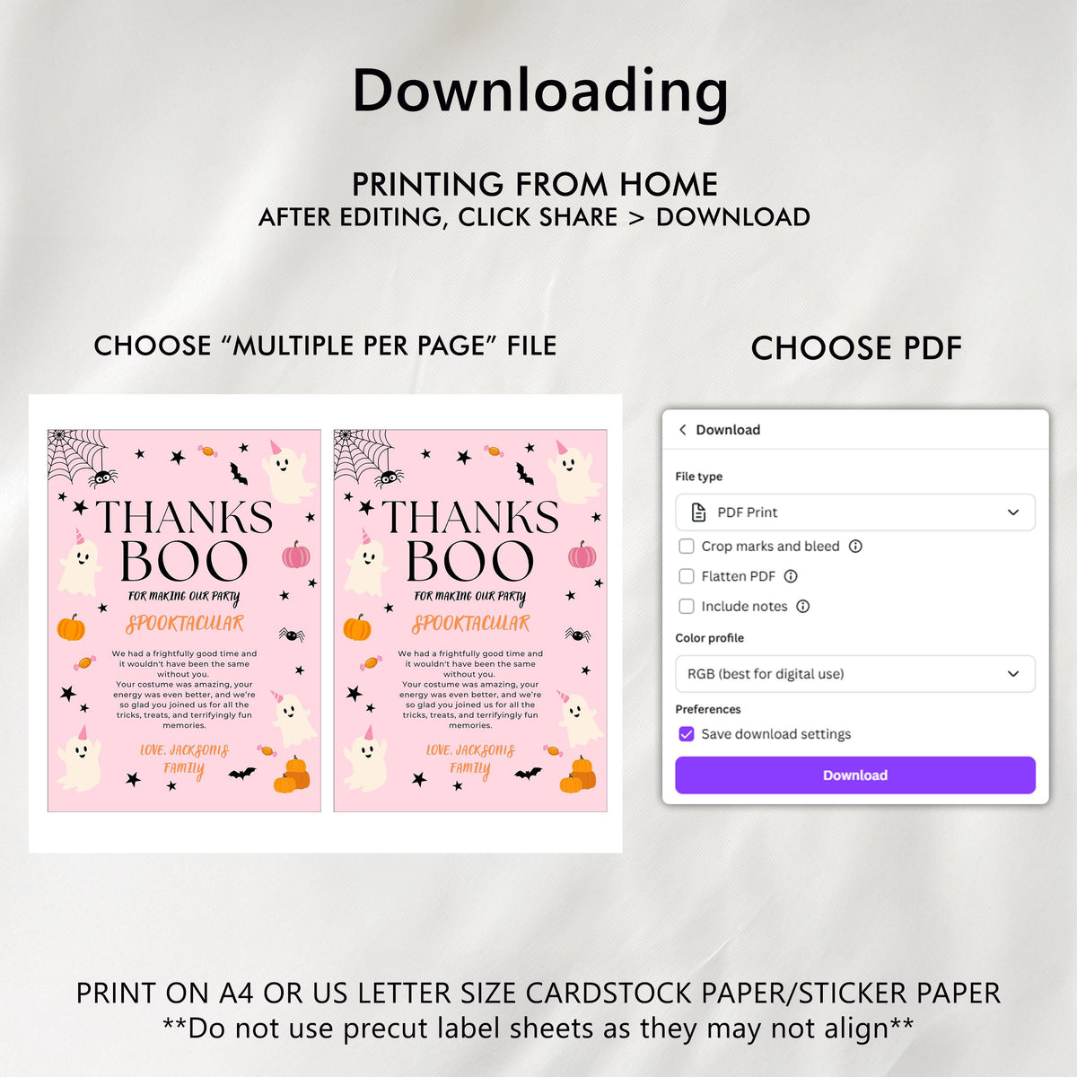 Editable Thanks Boo Pink Halloween Thank You Card, Pink Ghost Halloween Party Digital Download Template Printable