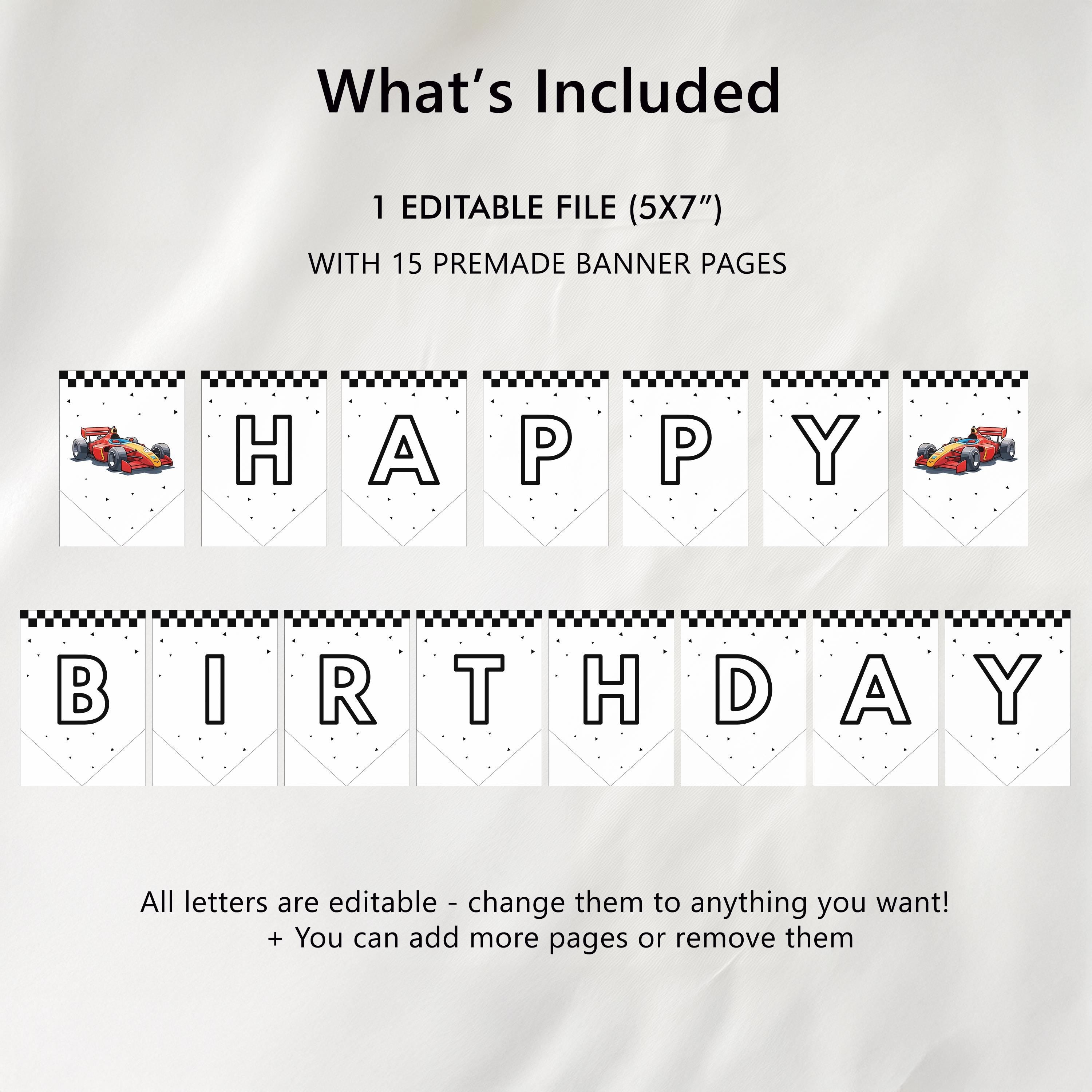 EDITABLE Racing Car Happy Birthday Banner, Fast Car Happy Birthday Banner Printable Party Templates Instant download 5987