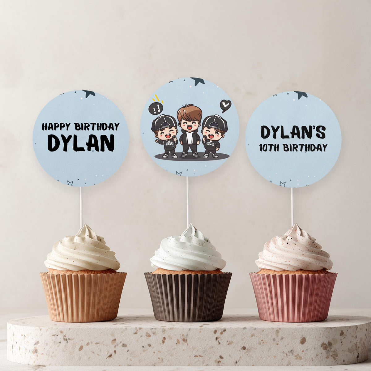 Editable K-pop Birthday Cupcake Toppers | Korean Pop Party Cake Toppers | Instant Digital Download