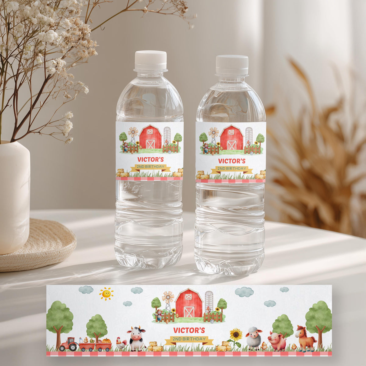 Editable Farm Water Bottle Label, Farm Label, Barnyard Water Bottle Label, Barnyard bottle Label, Farm Bottle Label