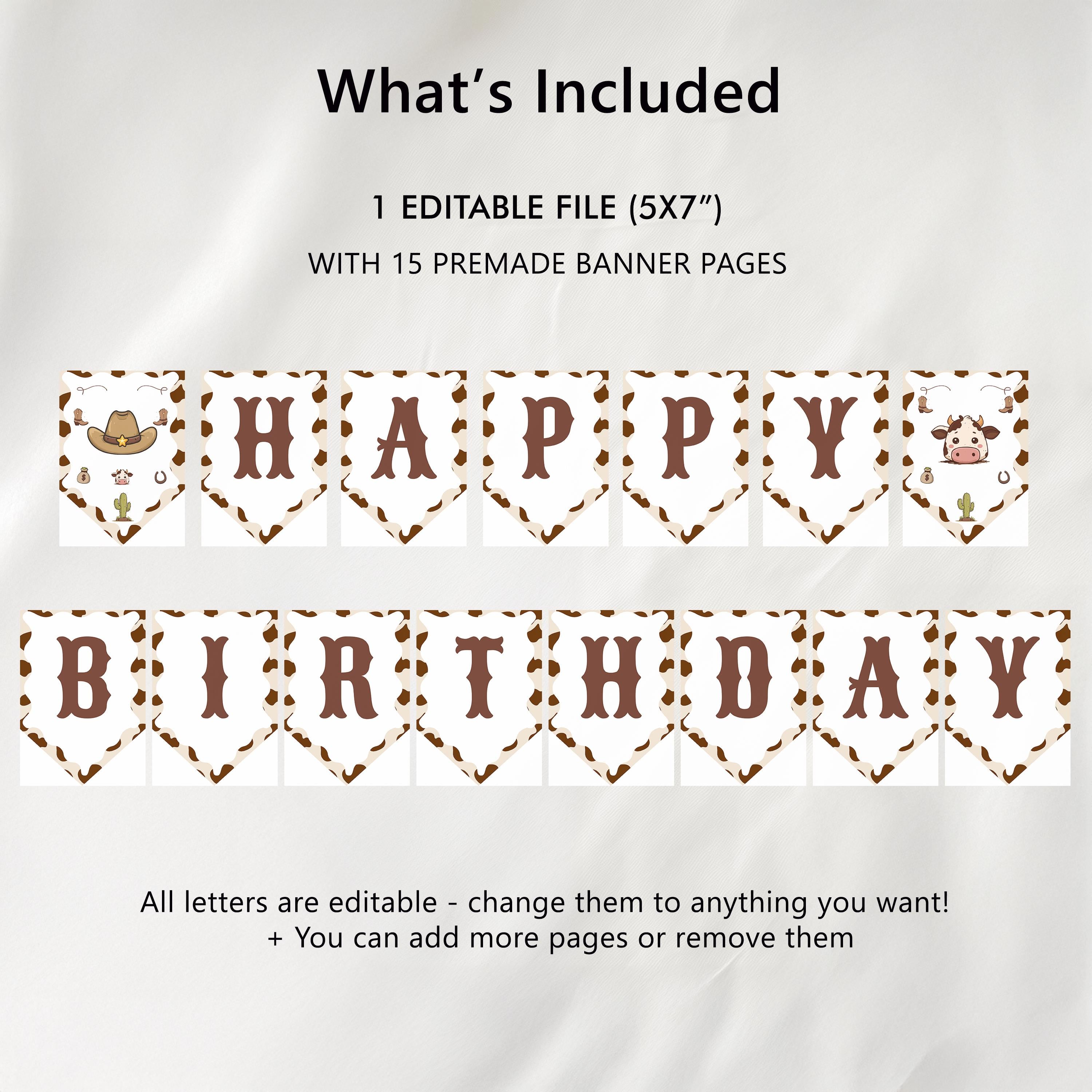 Editable Cowboy First Rodeo Happy Birthday Banner | Cowboy First Rodeo Printable Birthday Party Banner | Western Birthday Decor 8539