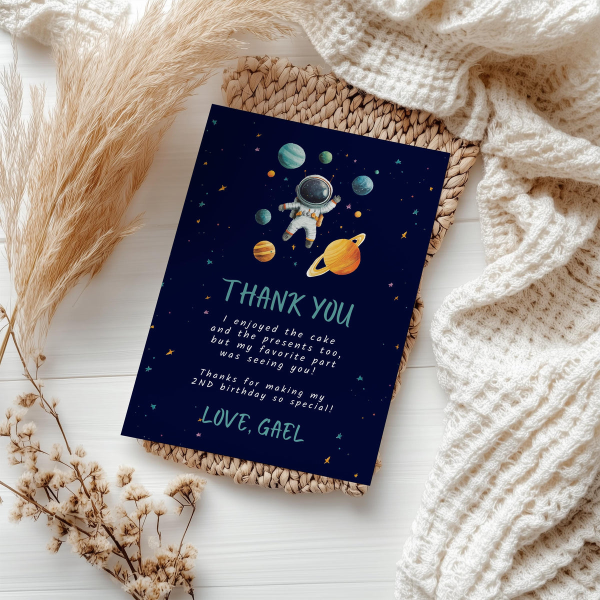 Space Astronaut Editable Birthday Thank You Card | Second Trip Around the Sun Printable Template | Instant Download