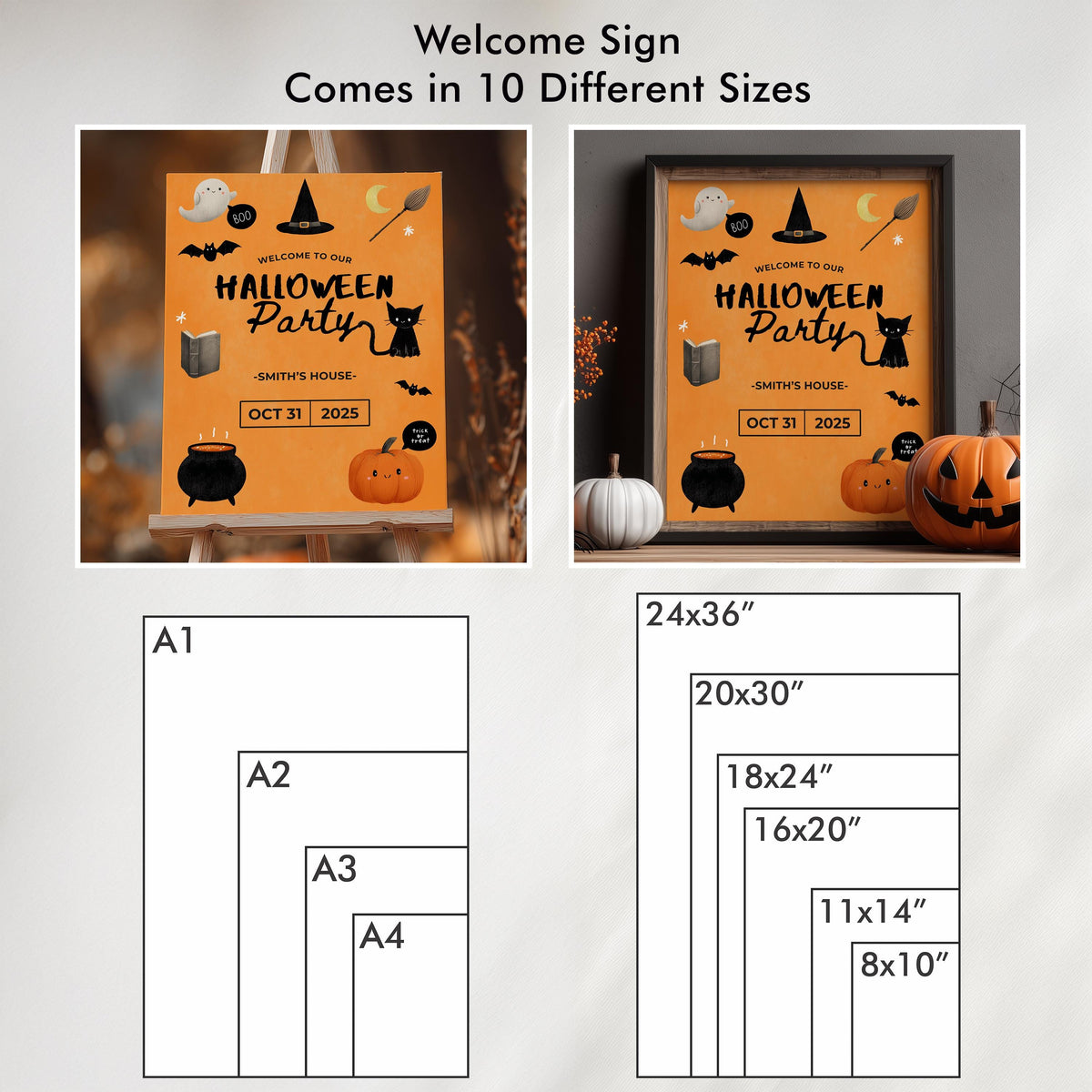 Editable Halloween Cute Costume Party Welcome Sign – Instant Download