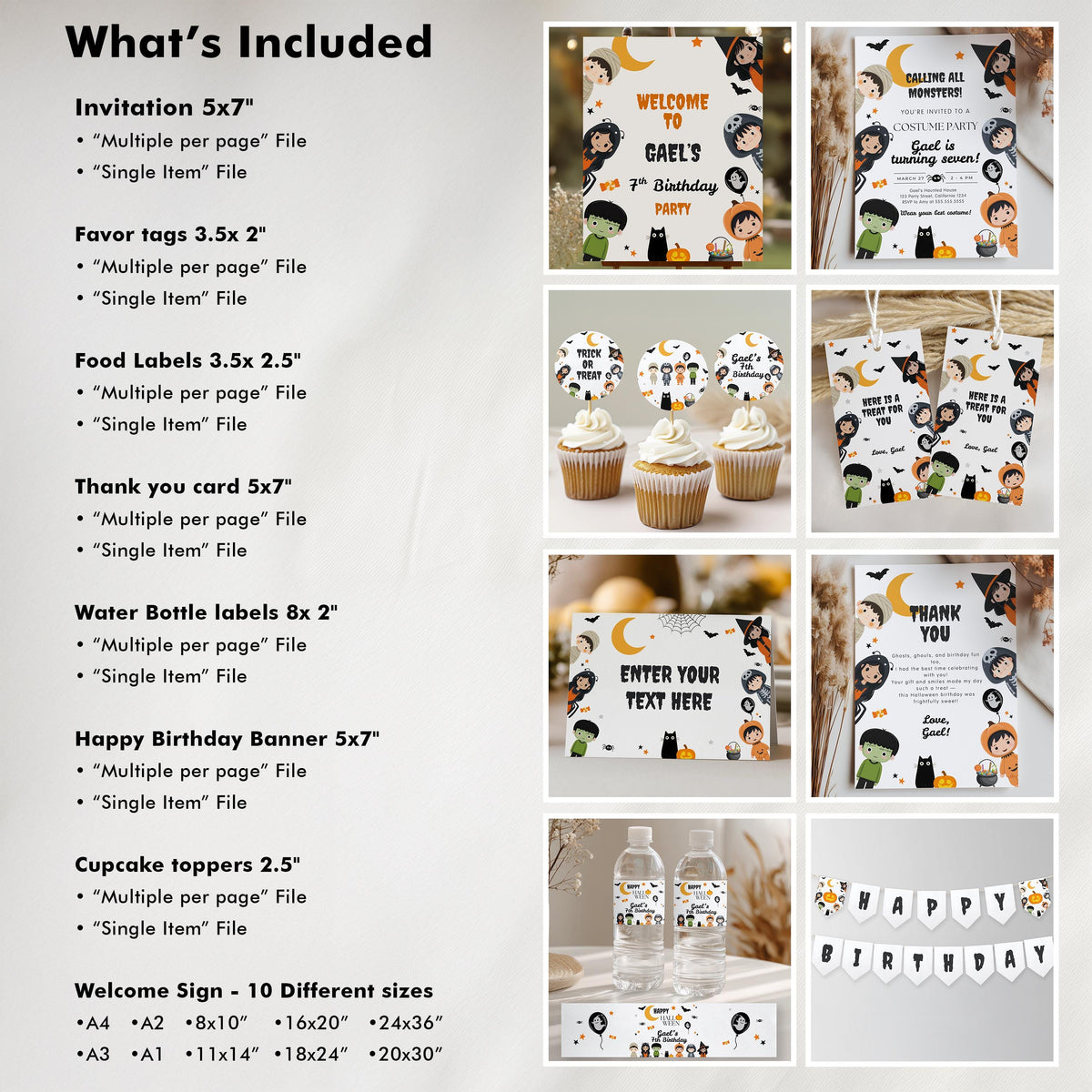 Costume Party Bundle, Halloween Birthday Boy Party Decorations Printable