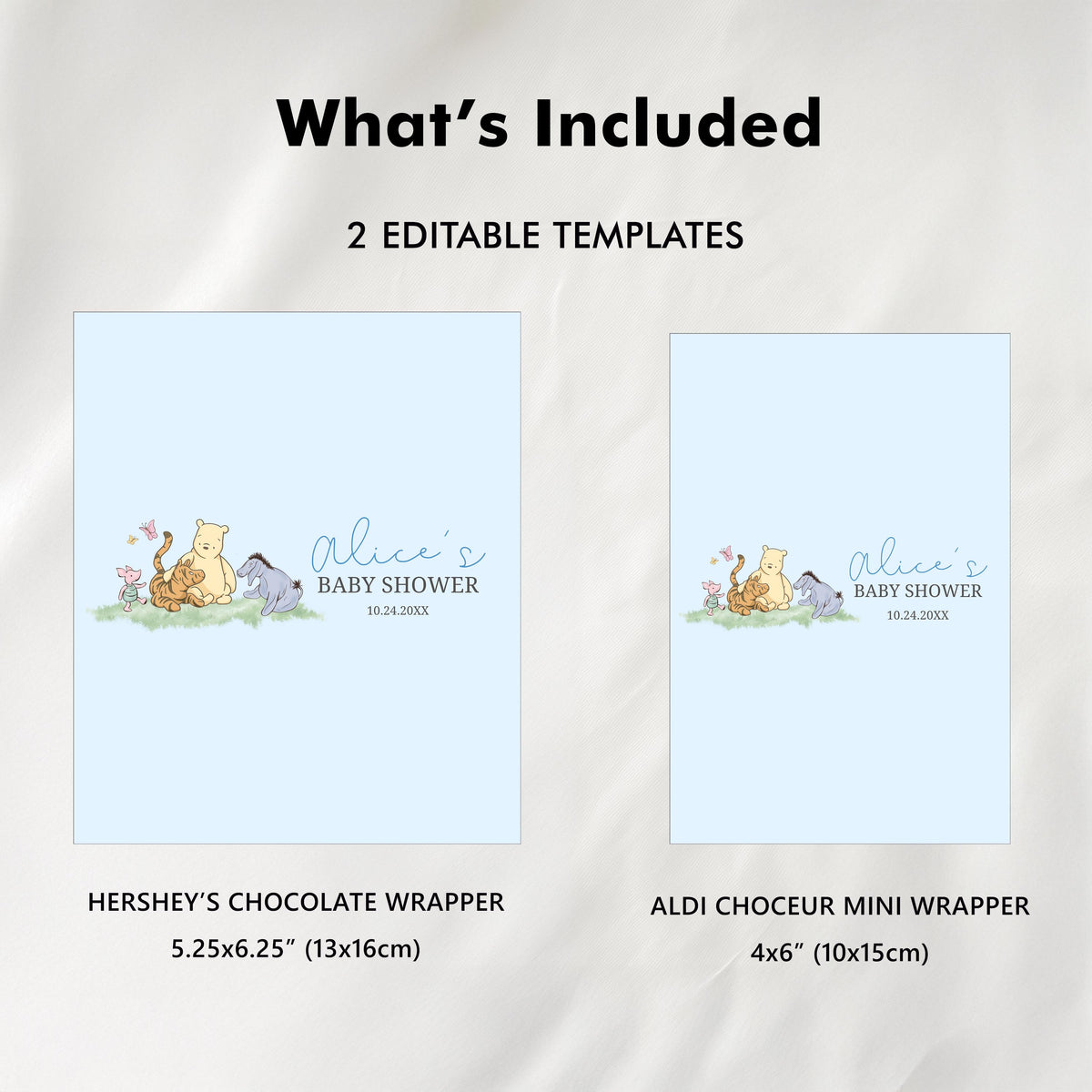 Blue Winnie the Pooh Chocolate Wrappers, Baby Shower Candy Bar Wrapper