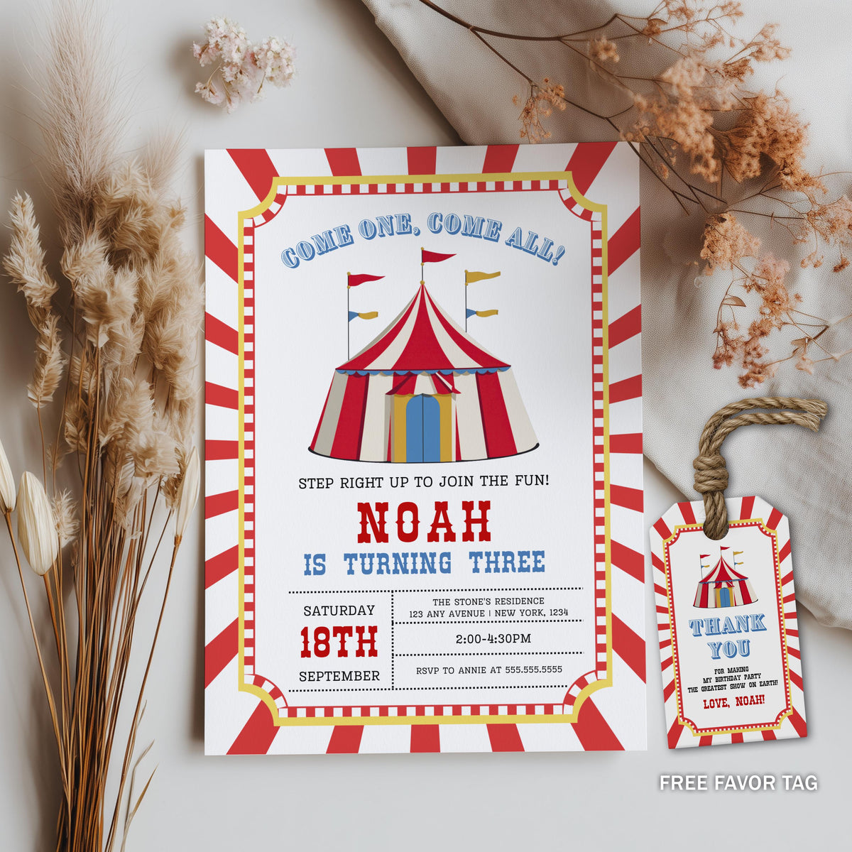 Circus Birthday Invitation, Carnival Birthday Invite