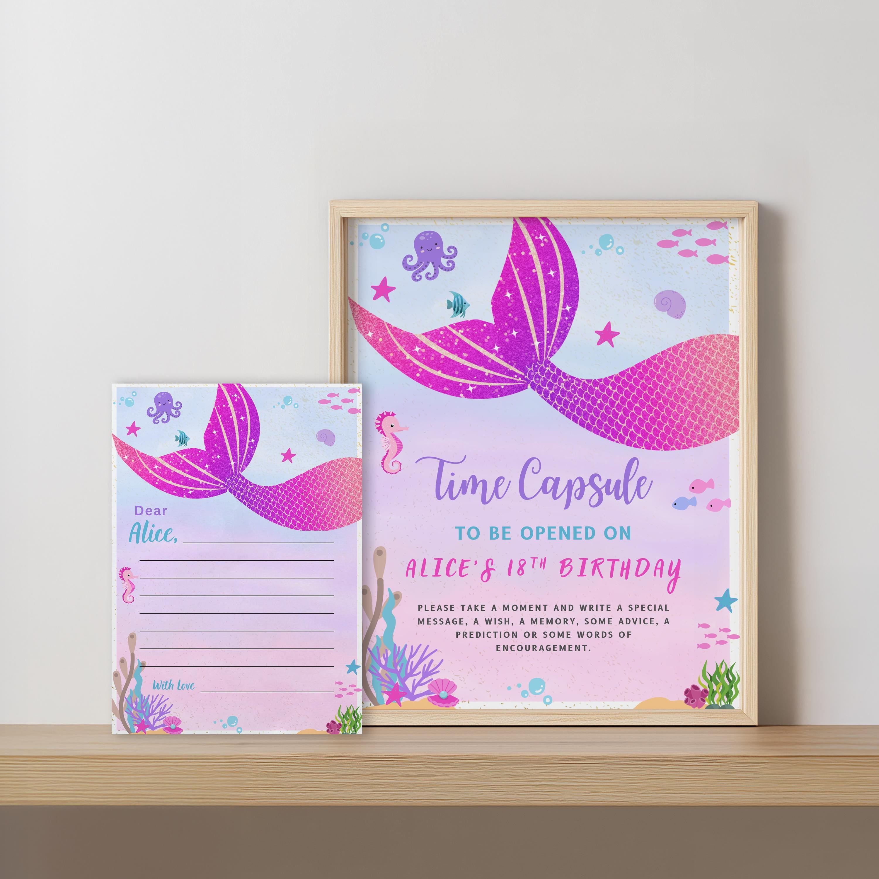 Mermaid First Birthday Time Capsule Sign, Mermaid 1st Birthday Time Capsule, 1st Birthday Pink Mermaid Decorations 9168