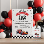 Growing Up Two fast Birthday Invitation, Race Car Party Invite, Racing Red Car 9179