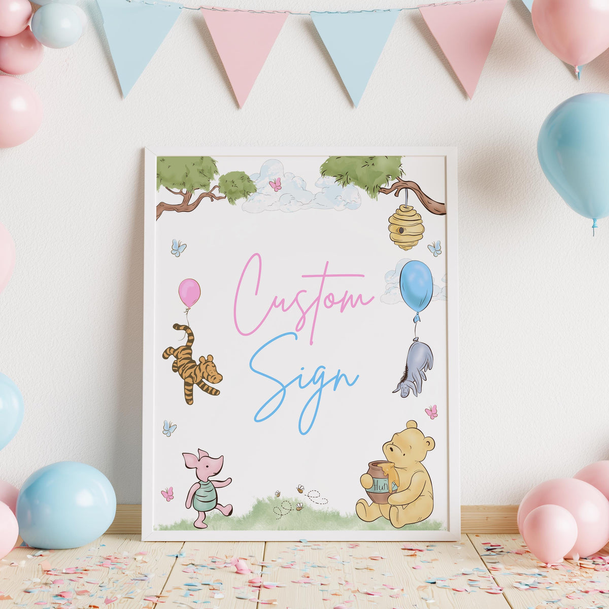 Winnie the Pooh Gender Reveal Custom Sign, 8x10 Baby Shower Party Custom Signs