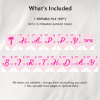EDITABLE Hot Pink Doll Summer Happy Birthday Banner, Pink Pool Party Happy Birthday Banner Printable Party Templates Instant download