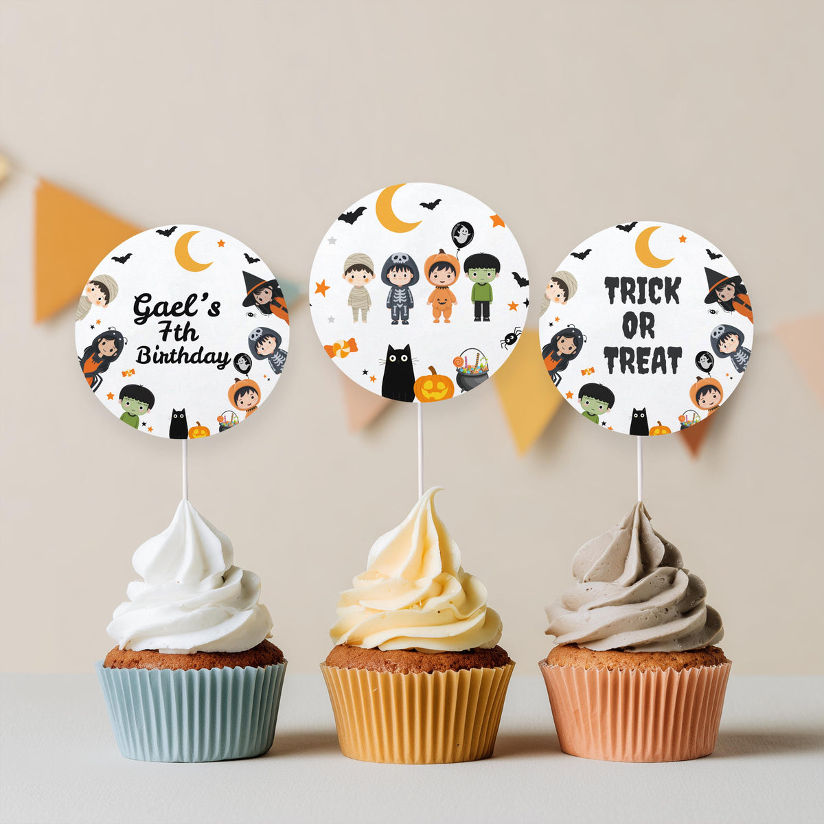 Costume Party Cupcake Toppers, Halloween Birthday Cake Toppers