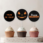 Editable Halloween Pumpkin Face Party Cupcake Toppers | Printable Cake Toppers | Instant Download Template
