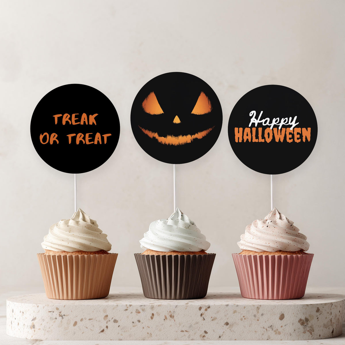 Editable Halloween Pumpkin Face Party Cupcake Toppers | Printable Cake Toppers | Instant Download Template