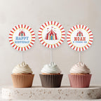 Circus Cupcake Topper, Carnival 1st Birthday Cupcake Toppers
