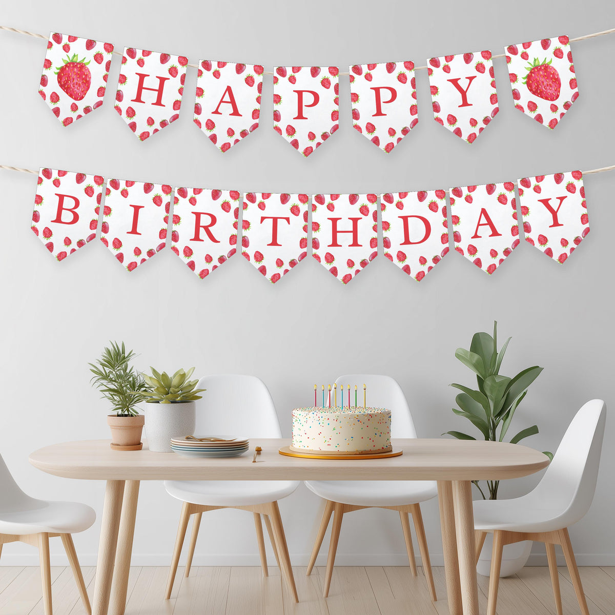 Strawberry Birthday Banner, Berry First Happy Birthday Printable Banners