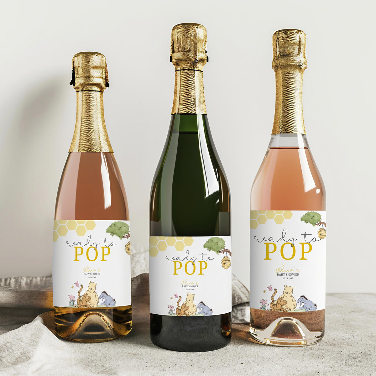 Winnie the Pooh Baby Shower Champagne Labels, Printable Wine Labels