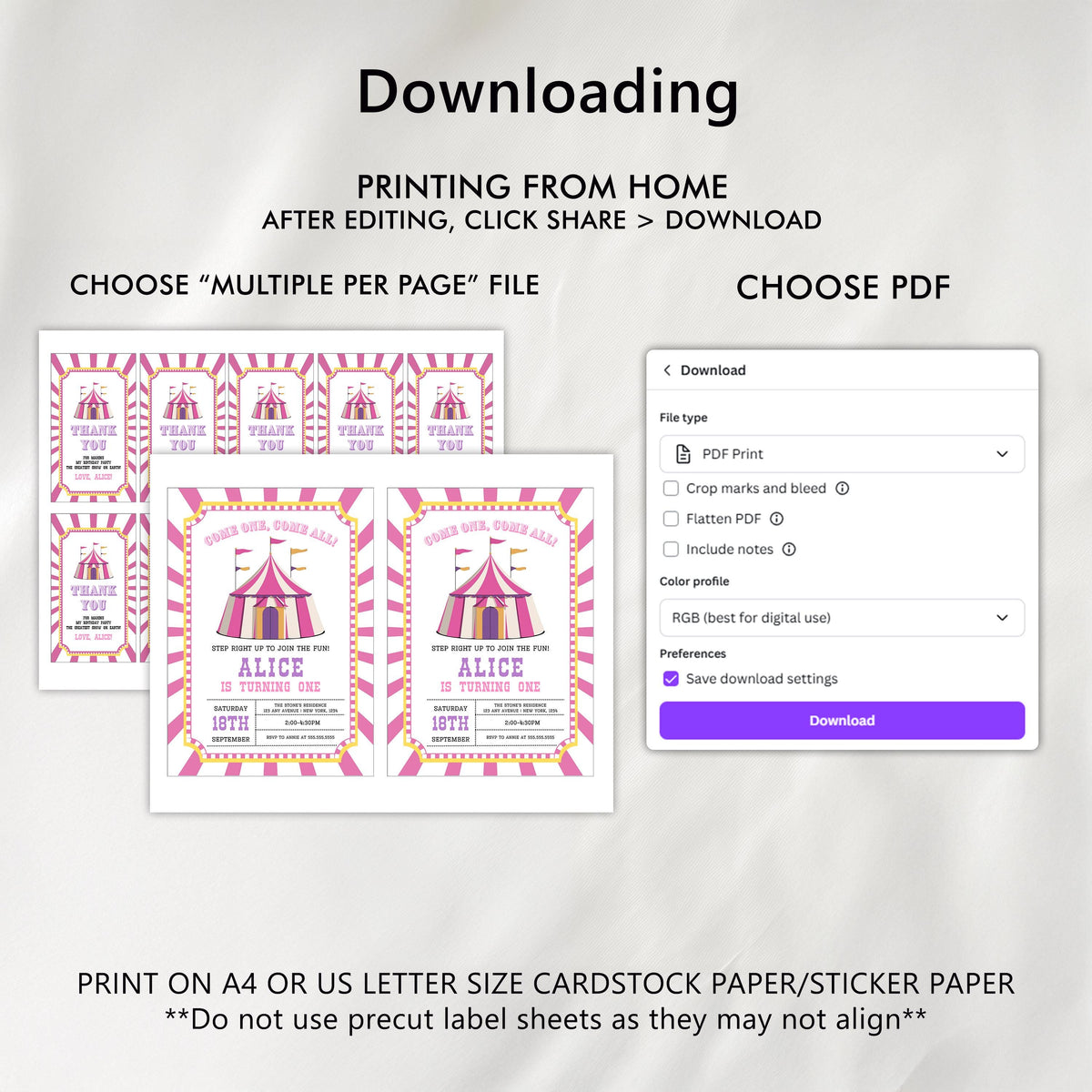 Pink Circus Invitation, 1st Birthday Invite