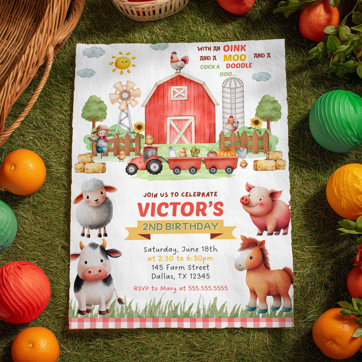 Editable Farm Birthday Invitation Template, Farm Animals Birthday Invitation, Barnyard Invitation, Farm Invitation