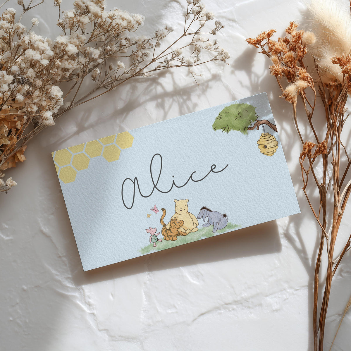 Blue Winnie the Pooh Place Card Template Printable, Editable Place Cards