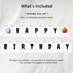 Happy Birthday Banner Halloween Birthday Banner Pumpkin Ghost Birthday Party Halloween Decor Download PRINTABLE DIGITAL DIY
