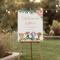 EDITABLE Safari Birthday Welcome Sign,Girl Jungle animals Birthday sign, Pink gold Wild one theme Digital Instant download