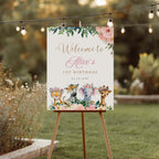 EDITABLE Safari Birthday Welcome Sign,Girl Jungle animals Birthday sign, Pink gold Wild one theme Digital Instant download