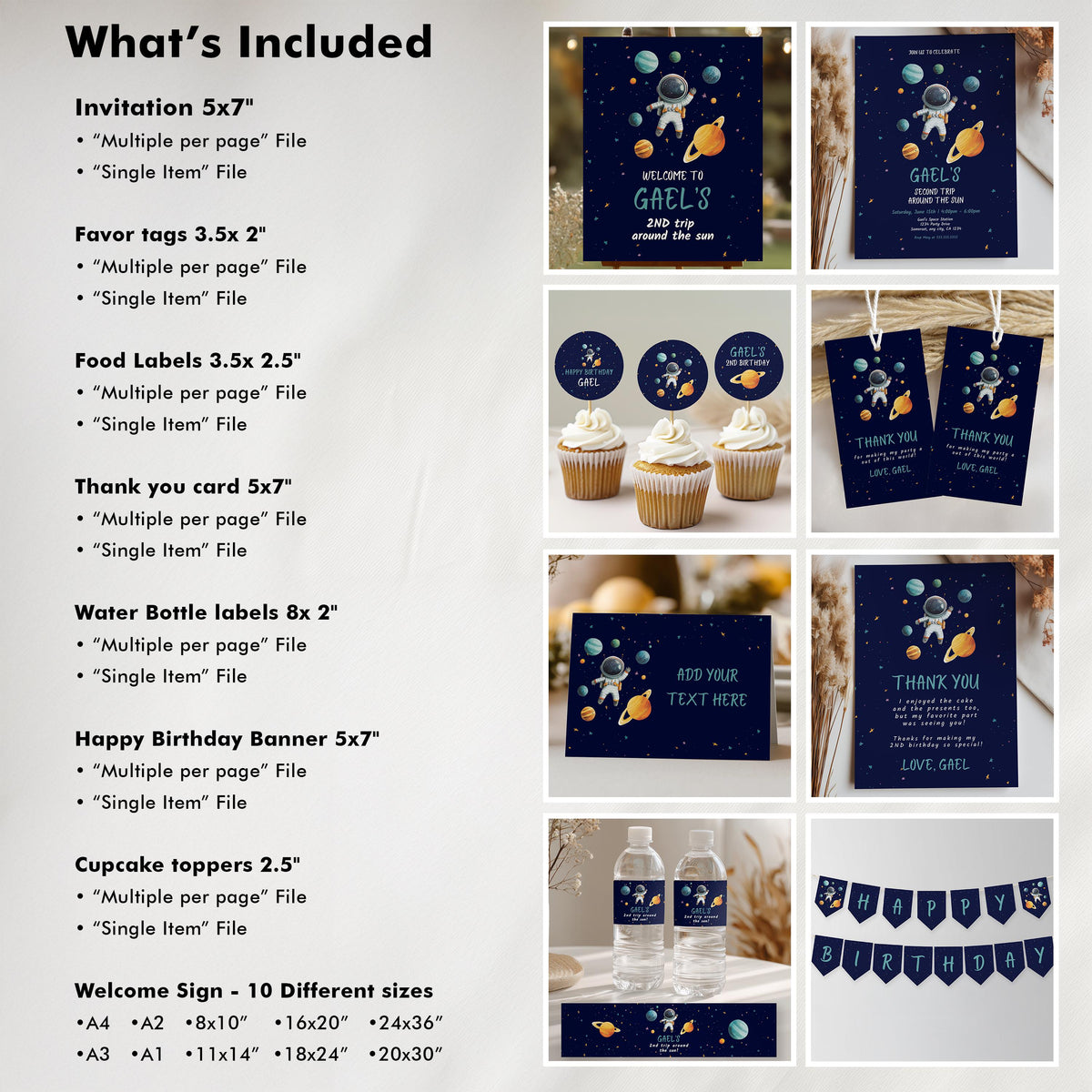 Editable Space Astronaut Party Decorations | Second Trip Around the Sun Birthday Bundle | Astronaut Party Set | Instant Download