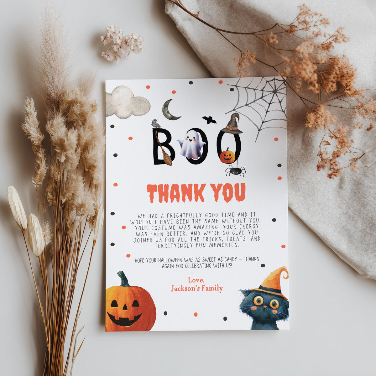 Editable Halloween Thank You Card, Printable Template