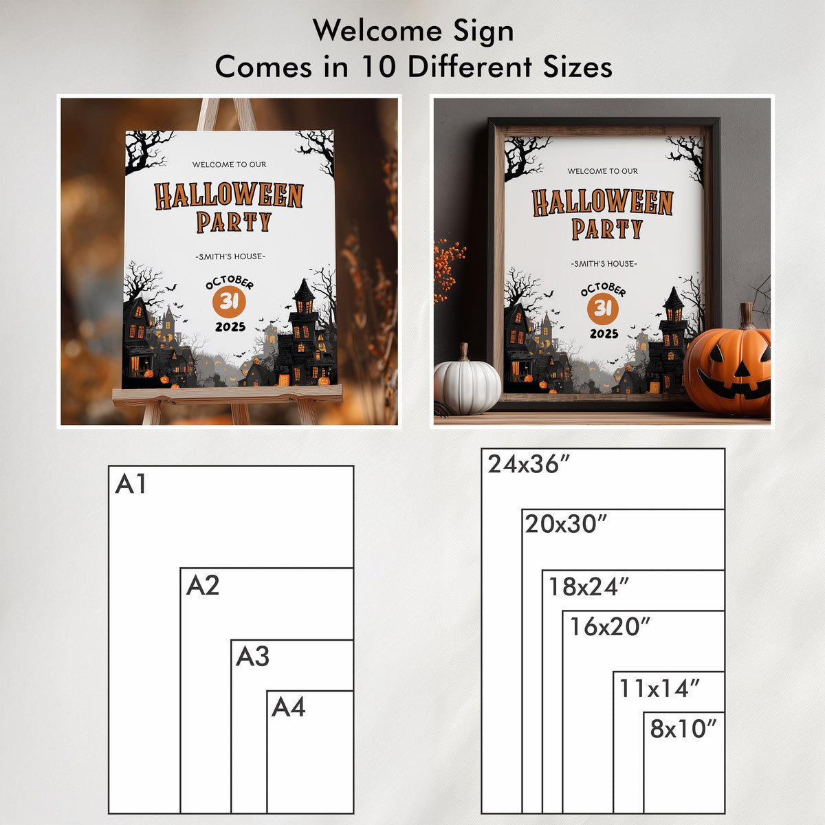 Halloween Party Welcome Sign, Halloween Party sign, Editable Template, Halloween Theme Party decorations Instant download