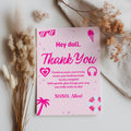 Hot Pink Doll Summer Editable Birthday Thank you card, Pink Pool Party Thank you card Printable Template Instant Download